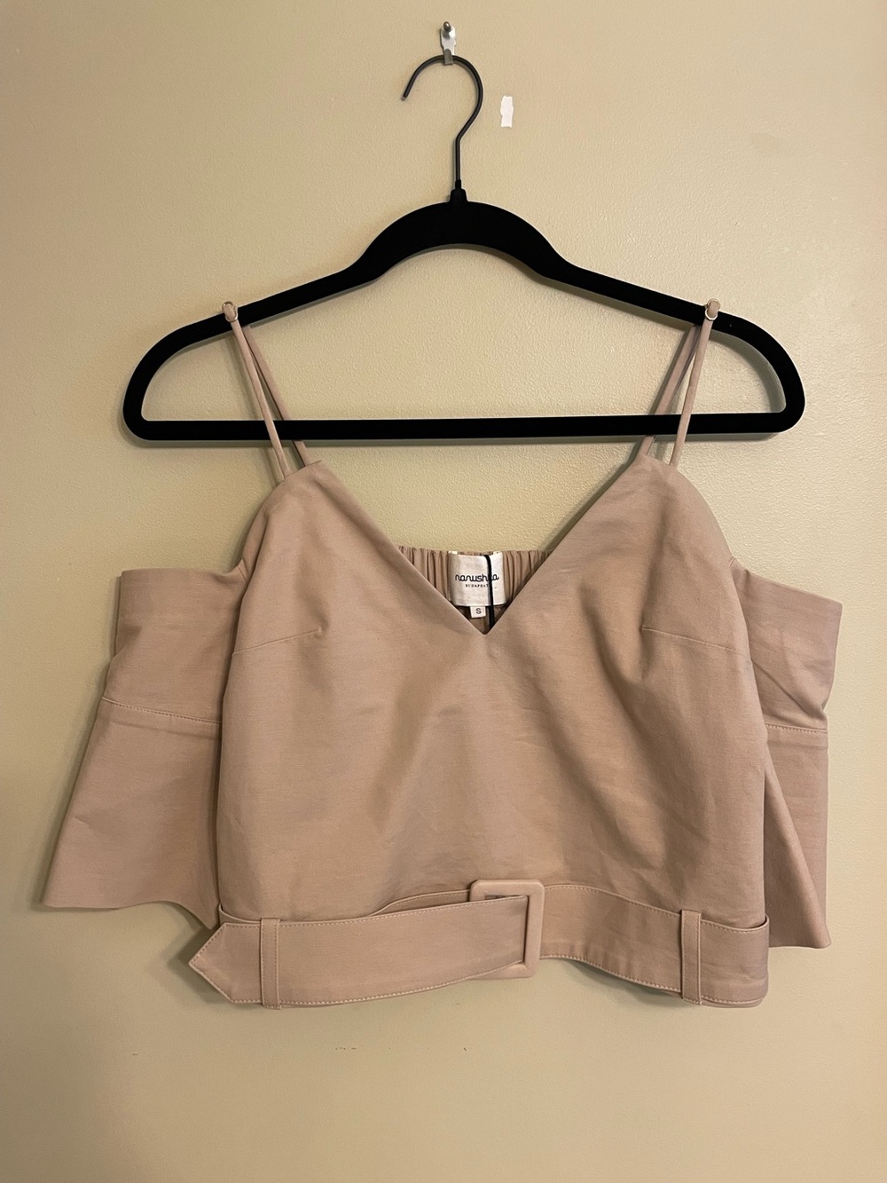 Nanushka Beige Cold-Shoulder Belted Top